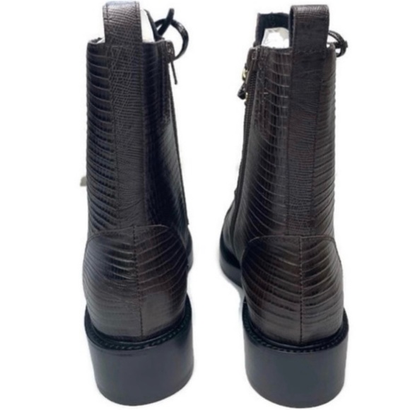 JEFFREY CAMPBELL Size 7 Damon Snakeskin Embossed Brown Lizard Gold Combat Boot - Picture 4 of 12